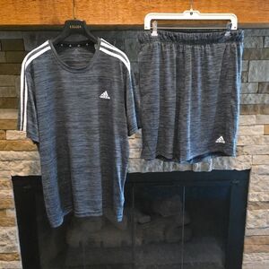 Adidas Gray Athletic Shorts Moisture-Wicking Elastic Waistband.and SHIRT SIZE L